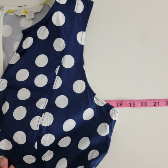 Boden Poplin Polka Dot Sleeveless Split Neck Belted Fit and Flare Midi Dress - Picture 11 of 14
